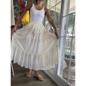 Sukiso White Eyelet Tiered Maxi Skirt – Bohemian Romantic Style S/M